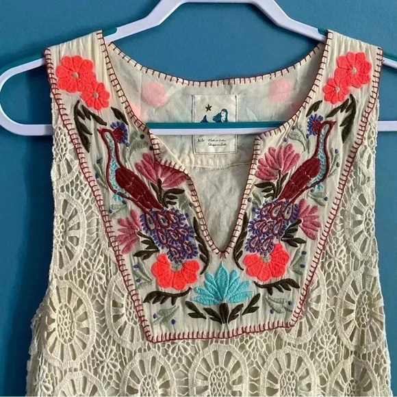 Anthropologie Embroidered Crochet Fringed Dress - Picture 4 of 8